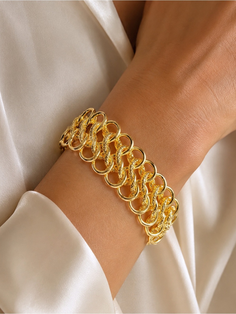 Kenneth Jay J Lane 22K Gold Plated Mega Wide Bracelet Y2K Vintage Style 8 Link